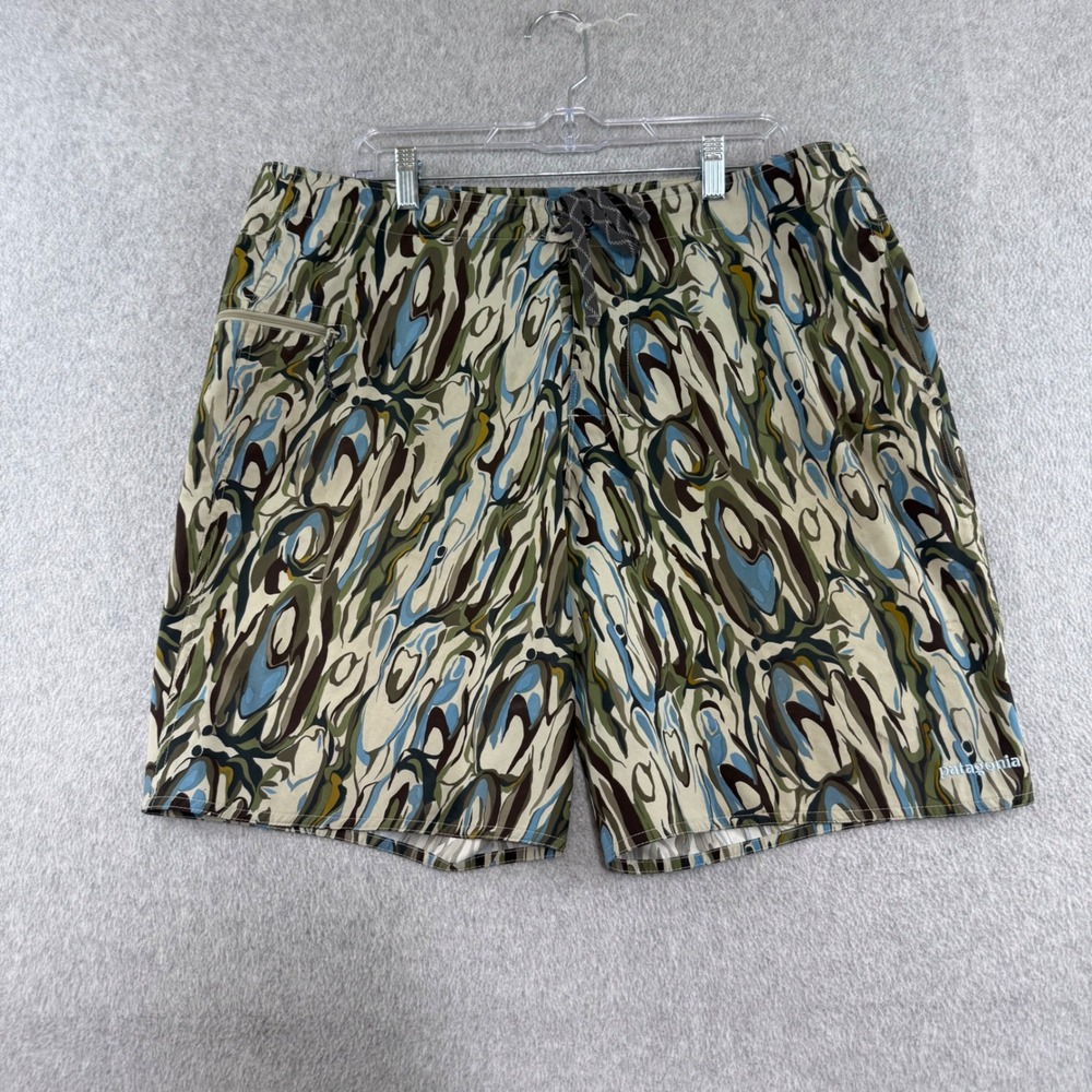 Patagonia Stretch‎ Planing Board Shorts Mens 38 Green Blue Abstract 86530